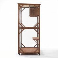 Large 2-Tier Outdoor Wooden Cat Enclosure on Lockable Wheels, Solid Fir Cat Cage with Multi-Level Platforms & Resting Ho