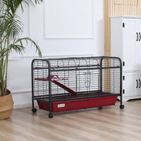 41"L Small Animal Cage, Pet Play House for Rabbit Hutch Ferret with Feeder, Rolling Wheels, Platform, Ramp