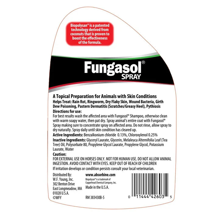 Absorbine Fungasol Spray for Dogs Horses Animals Fungal Skin Care 22 oz.