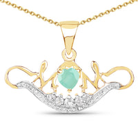14K Yellow Gold Plated 0.62 Carat Genuine Emerald and White Topaz .925 Sterling Silver Pendant