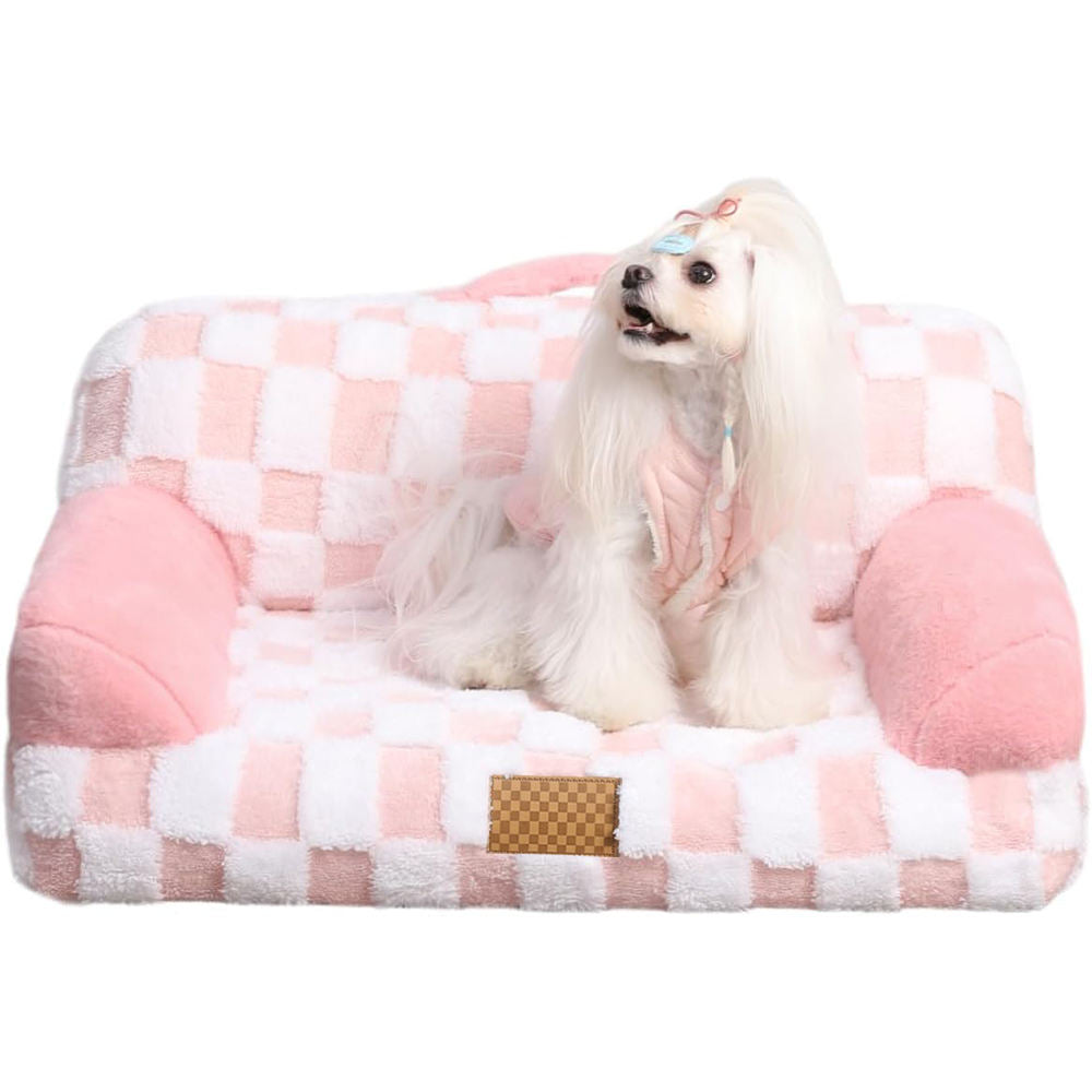 Jacquard Luxury Solid Color Pattern Leather Fur Machine Washable Detachable Cover Pet Bed