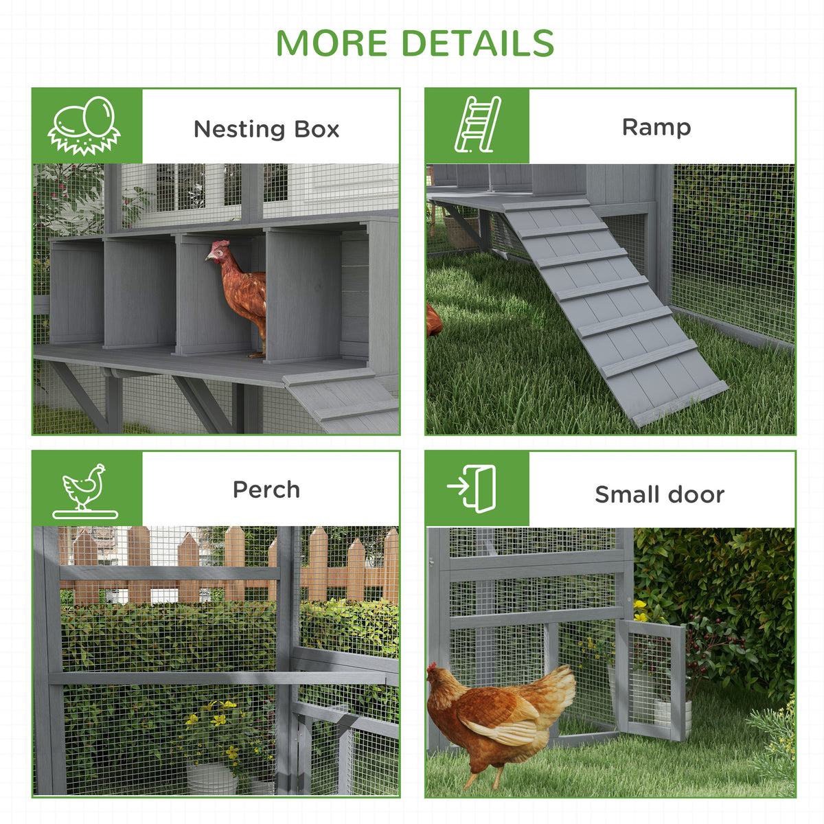 9 x 6 x 6 Large Chicken Coop with Nesting Box, Water-Resistant and Anti-UV Cover for 8-12 Chickens, Gray