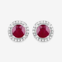 1.22 Carat Genuine Ruby and White Diamond 14K White Gold Earrings