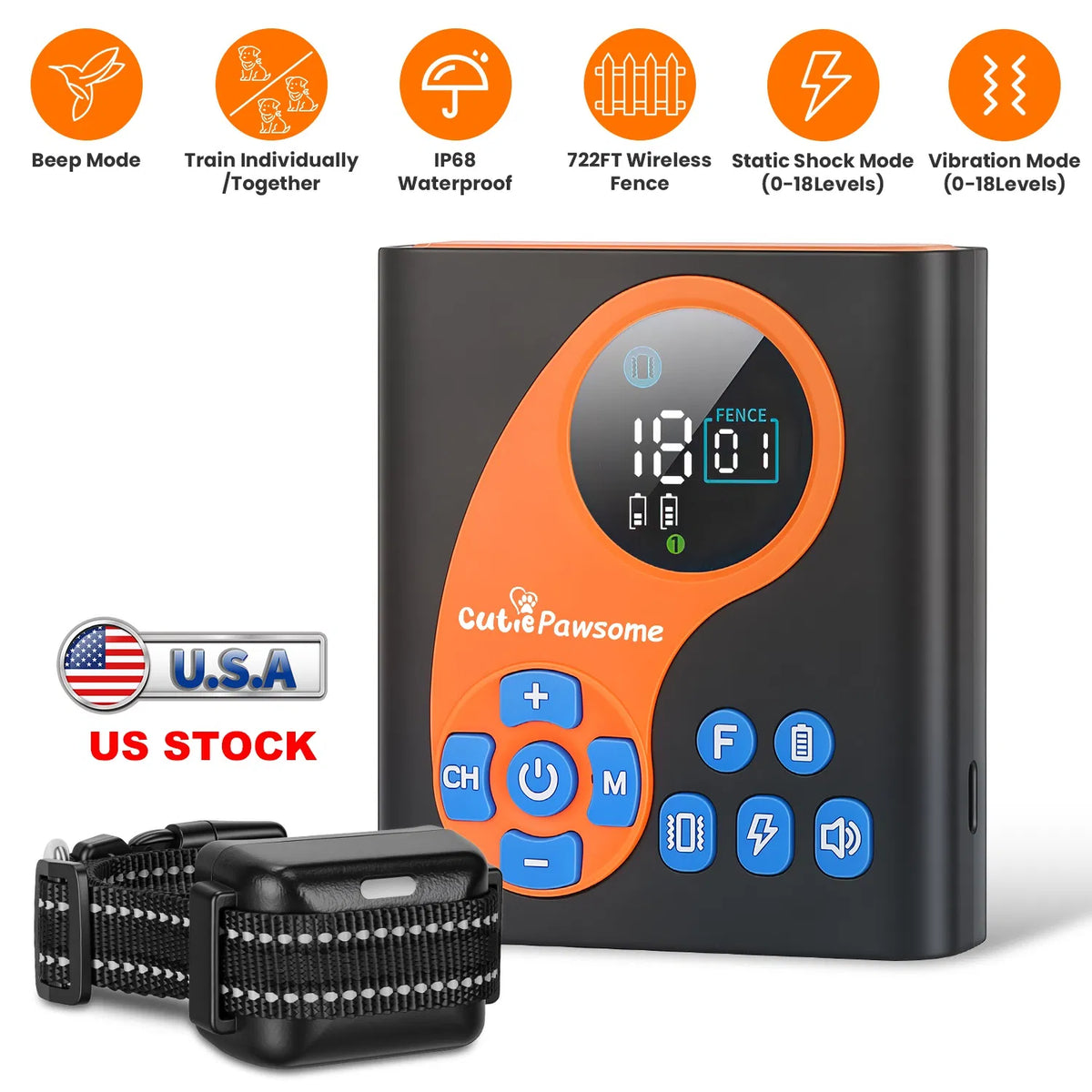 2 In 1 Wireless Dog Fence System with 1/2 Training Collars(Options) Invisible Dog Fence IP68 Waterproof with 722FT Adjus