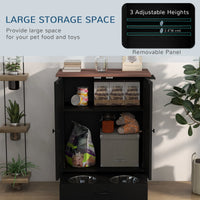 Pet Food Storage Container Dog Feeding Station w/ Adjustable Panel, Hooks, for Medium Sized Dogs, Black
