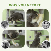 54" Cat Tree, Multi-Level Cat Tower with Scratching Posts, Cat Condos, Bed, Platforms, Ramp, Toy Ball, Light Grey