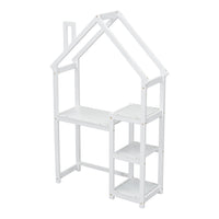 House-shaped Wooden writing Desk,Kids study Table,Bookshelf & Toy Storage,White