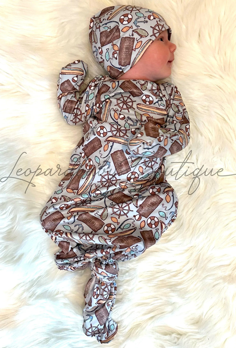 Gone fishing knotted gown and hat set - BIG FRENCHIES