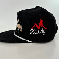 ￼ Buffalo & Cow Skull Rope black corduroy SNAPBACK Cap HAT Custom Embroidered