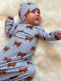 Plaid highland knotted gown and hat set - BIG FRENCHIES