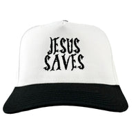 JESUS SAVES Black White SnapBack Baseball Cap Hat Custom Embroidered