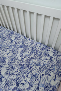 Blue Toile Crib Sheet