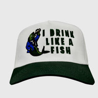 I drink like a fish custom embroidered green/white snapback cap hat