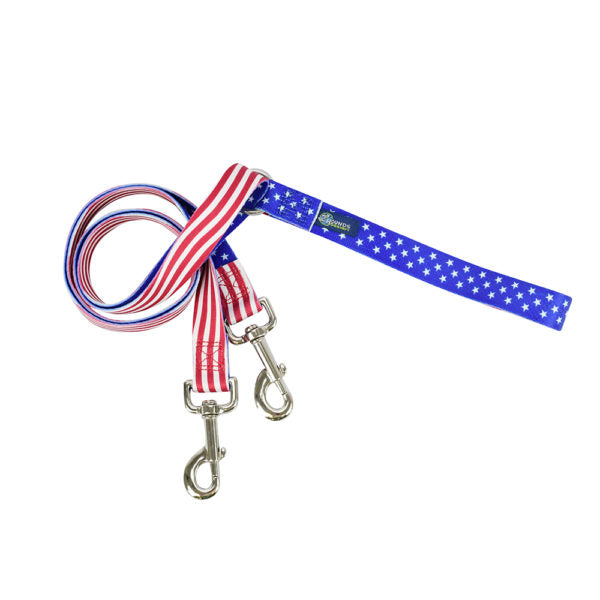 Star Spangled Double Connection Leash – EarthStyle-Pet Collars & Leashes-BIG FRENCHIES-2 Hounds Design