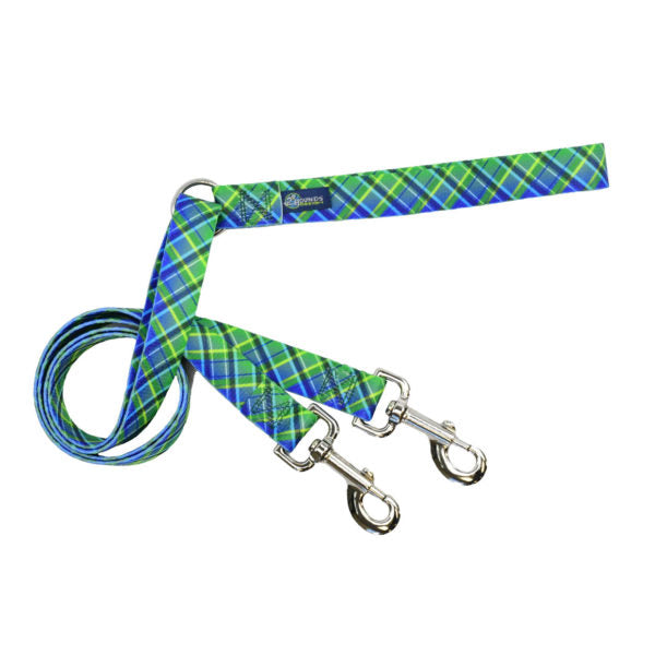 Electric Glow Green Plaid Double Connection Leash – EarthStyle-Pet Collars & Leashes-BIG FRENCHIES-2 Hounds Design