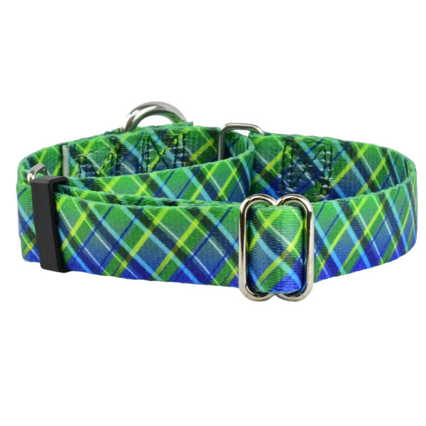 Electric Glow Green Plaid Martingale Dog Collar – EarthStyle-Pet Collars & Leashes-BIG FRENCHIES-2 Hounds Design