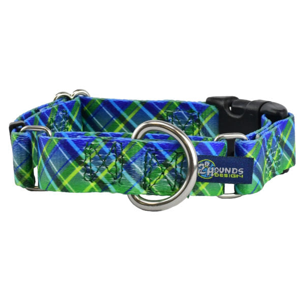 Electric Glow Green Plaid Buckle Martingale Dog Collar – EarthStyle-Pet Collars & Leashes-BIG FRENCHIES-2 Hounds Design