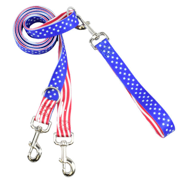 Star Spangled Double Connection Leash – EarthStyle-Pet Collars & Leashes-BIG FRENCHIES-2 Hounds Design