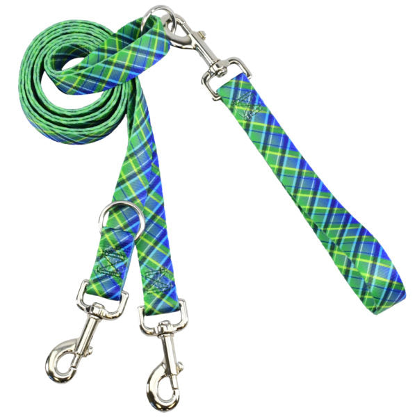 Electric Glow Green Plaid Double Connection Leash – EarthStyle-Pet Collars & Leashes-BIG FRENCHIES-2 Hounds Design