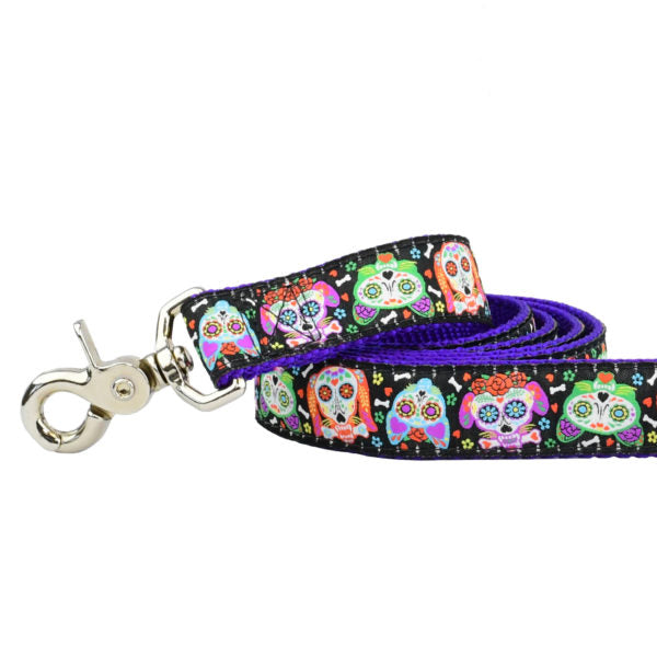 1″ XOLO – Sugar Skull Ribbon Dog Leash-Pet Collars & Leashes-BIG FRENCHIES-2 Hounds Design