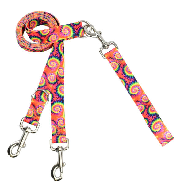 Classic Tie-Dye Double Connection Leash – EarthStyle-Pet Collars & Leashes-BIG FRENCHIES-2 Hounds Design