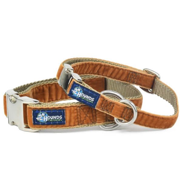 Antique Gold Velvet Essential Dog Collar-Pet Collars & Leashes-BIG FRENCHIES-2 Hounds Design