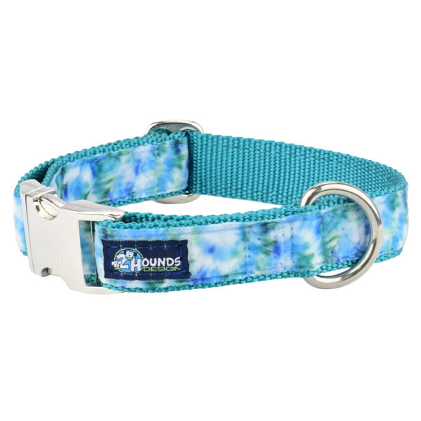 Teal Tie-Dye Velvet Essential Dog Collar-Pet Collars & Leashes-BIG FRENCHIES-2 Hounds Design