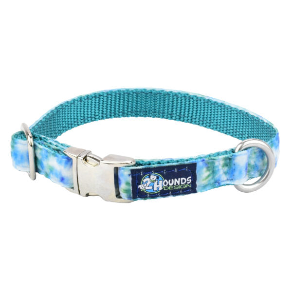Teal Tie-Dye Velvet Essential Dog Collar-Pet Collars & Leashes-BIG FRENCHIES-2 Hounds Design