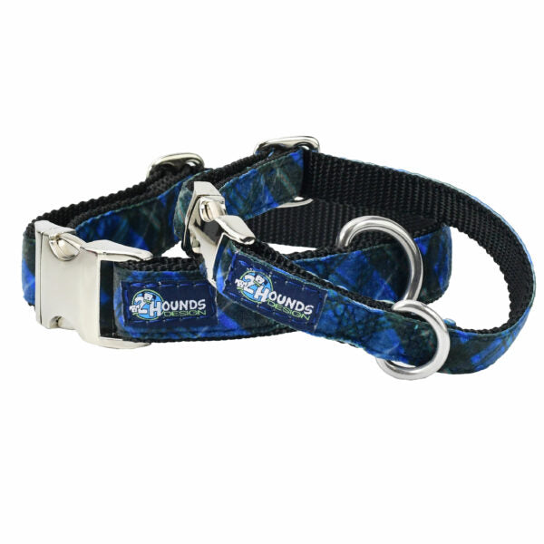 Midnight Winter Plaid Velvet Essential Dog Collar-Pet Collars & Leashes-BIG FRENCHIES-2 Hounds Design