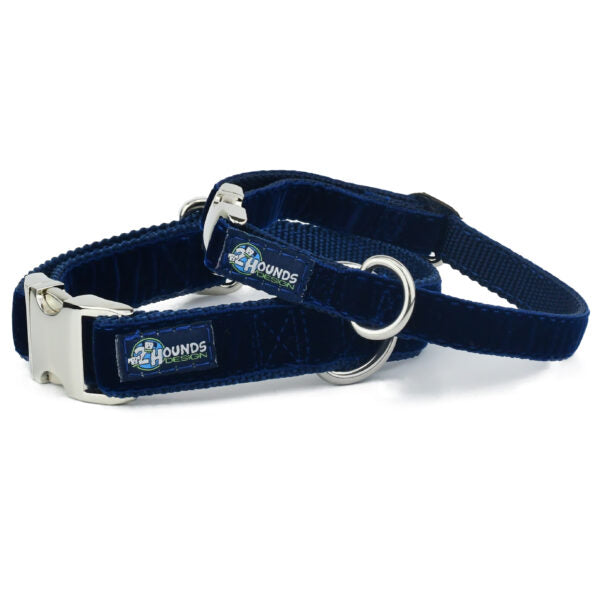 Navy Velvet Essential Dog Collar-Pet Collars & Leashes-BIG FRENCHIES-2 Hounds Design