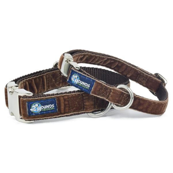 Brown Velvet Essential Dog Collar-Pet Collars & Leashes-BIG FRENCHIES-2 Hounds Design