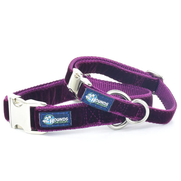 Burgundy Velvet Essential Dog Collar-Pet Collars & Leashes-BIG FRENCHIES-2 Hounds Design