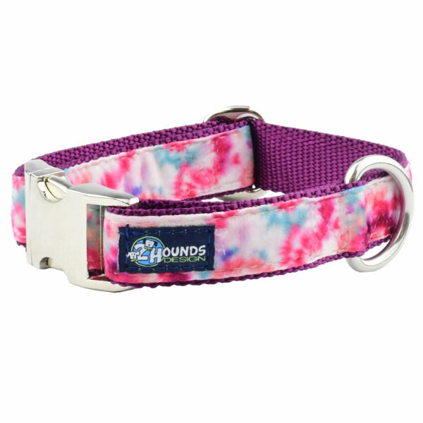 Pink Tie-Dye Velvet Essential Dog Collar-Pet Collars & Leashes-BIG FRENCHIES-2 Hounds Design