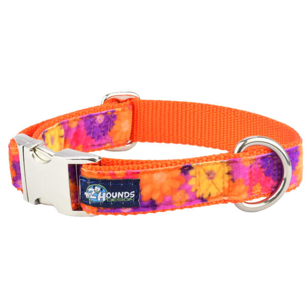 Gerbera Daisy Velvet Essential Martingale Dog Collar (1″ Only)-Pet Collars & Leashes-BIG FRENCHIES-2 Hounds Design