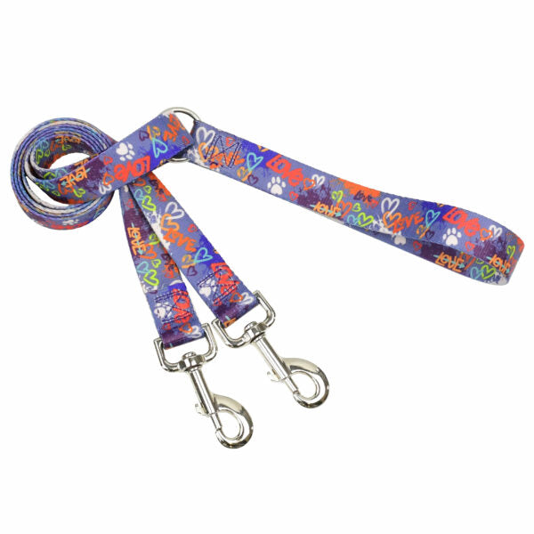 Love Graffiti Blue Double Connection Leash – EarthStyle-Pet Collars & Leashes-BIG FRENCHIES-2 Hounds Design