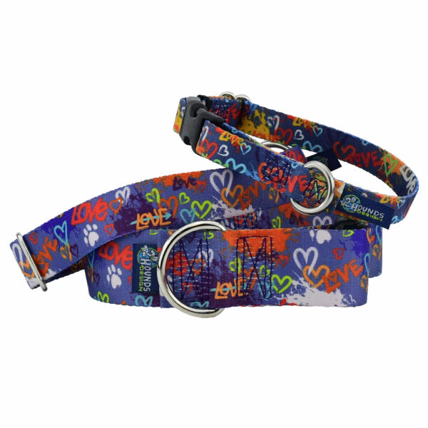 Love Graffiti Blue Martingale Dog Collar – EarthStyle-Pet Collars & Leashes-BIG FRENCHIES-2 Hounds Design