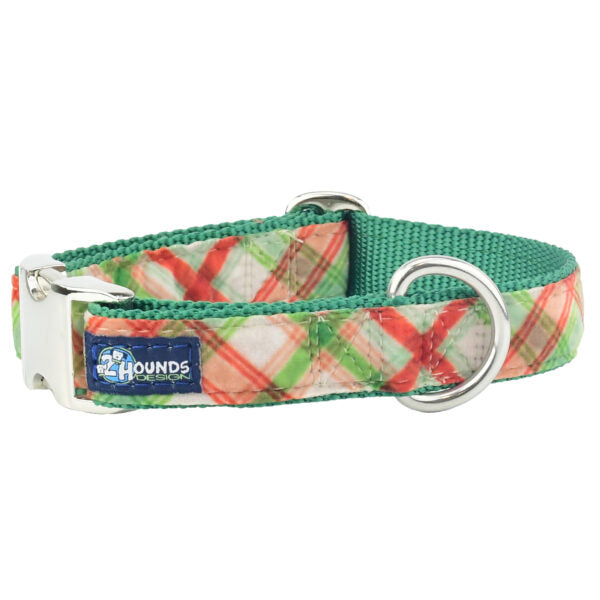 Christmas Plaid Cream Velvet Essential Buckle Martingale Dog Collar (1″ Only)-Pet Collars & Leashes-BIG FRENCHIES-2 Hounds Design