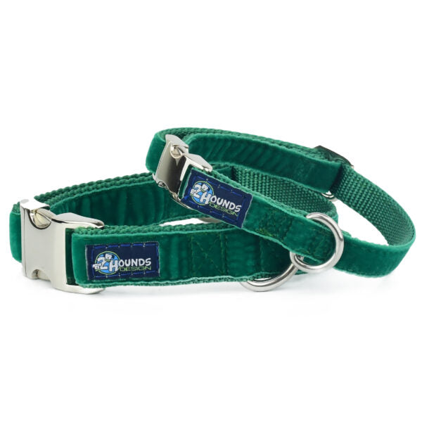 Kelly Green Velvet Essential Martingale Dog Collar-Pet Collars & Leashes-BIG FRENCHIES-2 Hounds Design