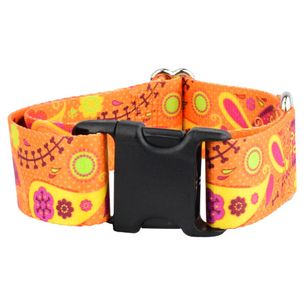 Orange Paisley Dog Collar – EarthStyle-Pet Collars & Leashes-BIG FRENCHIES-2 Hounds Design