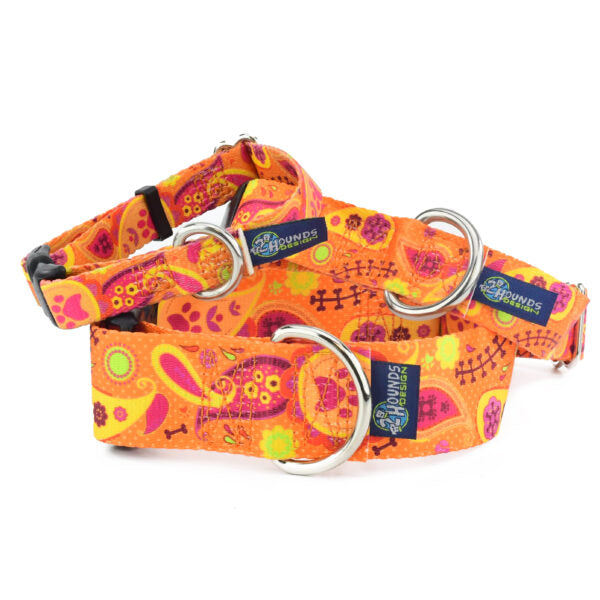 Orange Paisley Dog Collar – EarthStyle-Pet Collars & Leashes-BIG FRENCHIES-2 Hounds Design