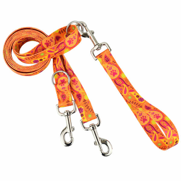 Orange Paisley Double Connection Leash – EarthStyle-Pet Collars & Leashes-BIG FRENCHIES-2 Hounds Design