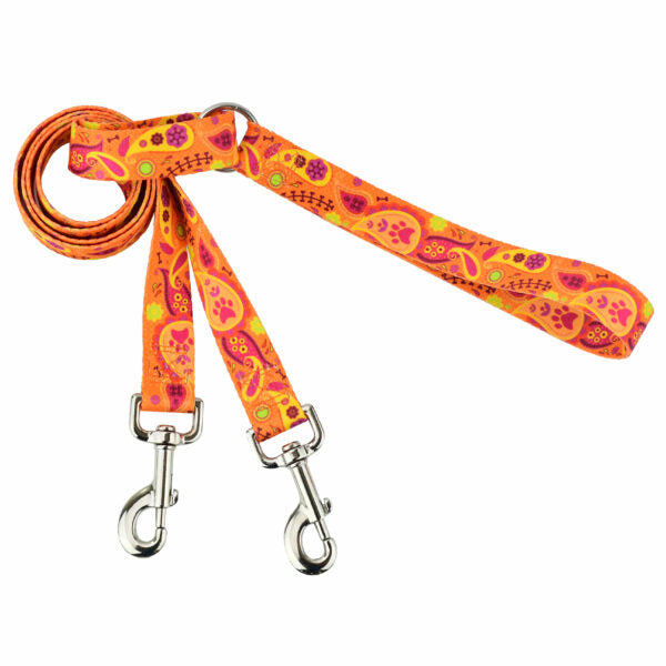 Orange Paisley Double Connection Leash – EarthStyle-Pet Collars & Leashes-BIG FRENCHIES-2 Hounds Design
