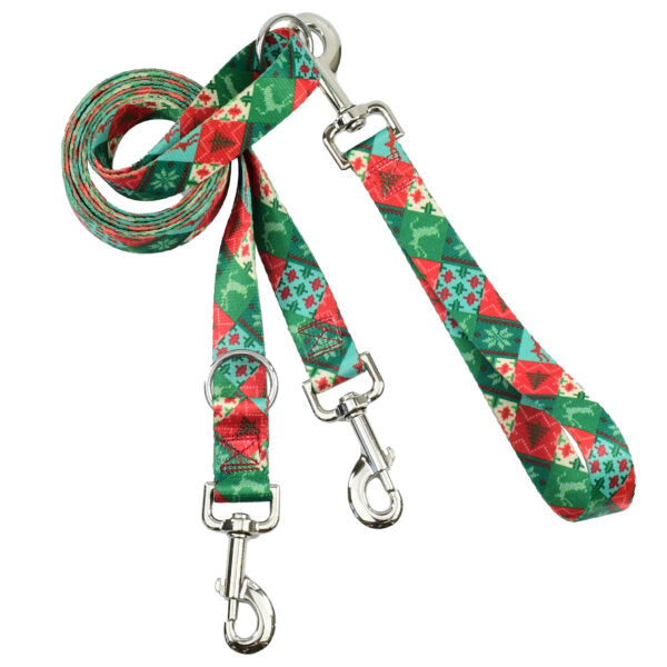 Christmas Patchwork Double Connection Leash – EarthStyle-Pet Collars & Leashes-BIG FRENCHIES-2 Hounds Design