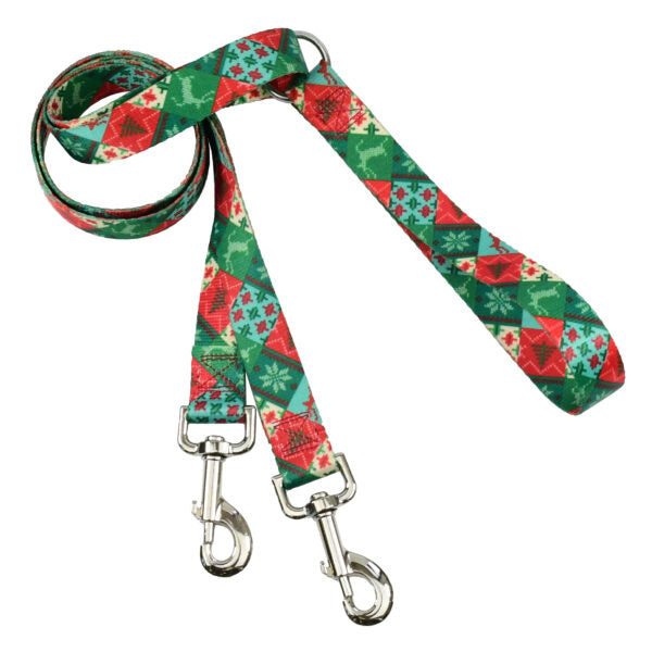 Christmas Patchwork Double Connection Leash – EarthStyle-Pet Collars & Leashes-BIG FRENCHIES-2 Hounds Design