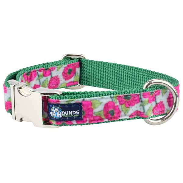 Bold Poppies Velvet Essential Dog Collar-Pet Collars & Leashes-BIG FRENCHIES-2 Hounds Design