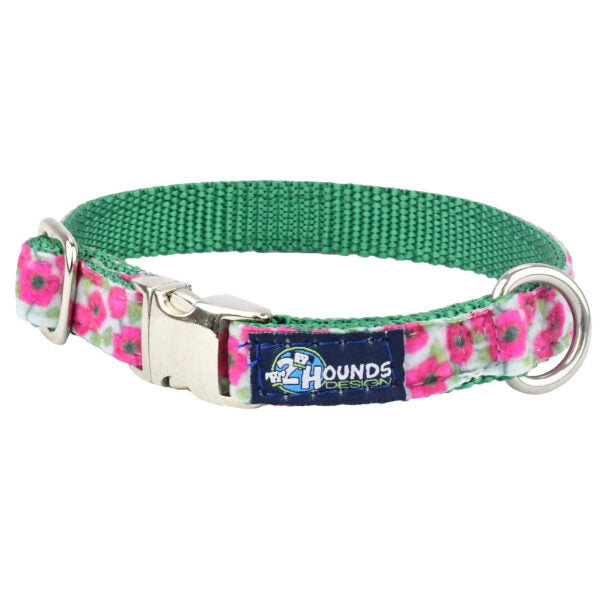 Bold Poppies Velvet Essential Dog Collar-Pet Collars & Leashes-BIG FRENCHIES-2 Hounds Design