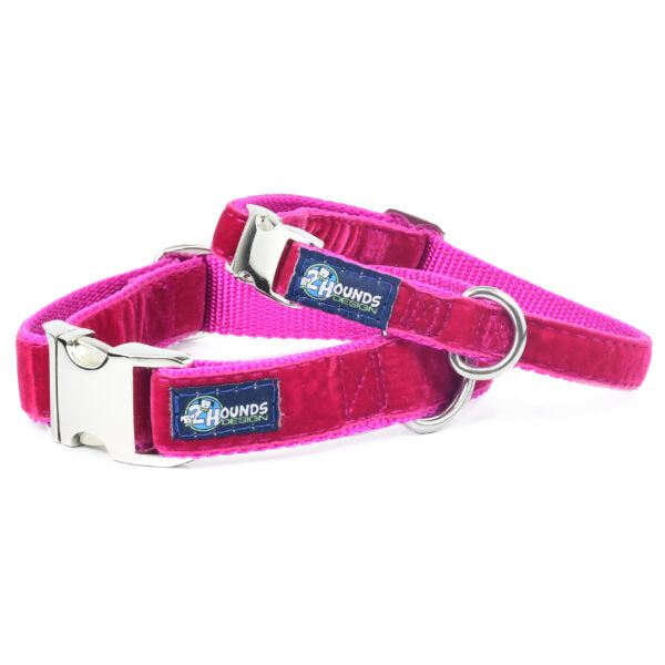Raspberry Velvet Essential Dog Collar-Pet Collars & Leashes-BIG FRENCHIES-2 Hounds Design