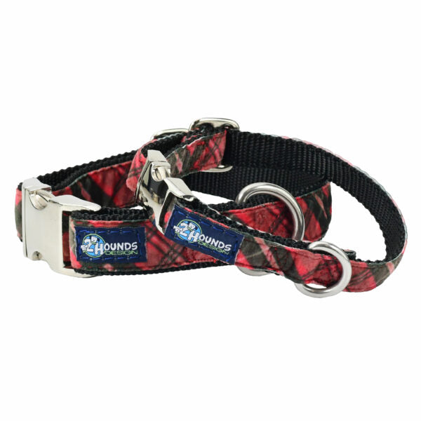 Classic Winter Plaid Velvet Essential Buckle Martingale Dog Collar-Pet Collars & Leashes-BIG FRENCHIES-2 Hounds Design