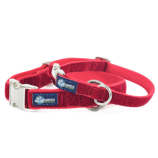 Red Velvet Essential Dog Collar-Pet Collars & Leashes-BIG FRENCHIES-2 Hounds Design
