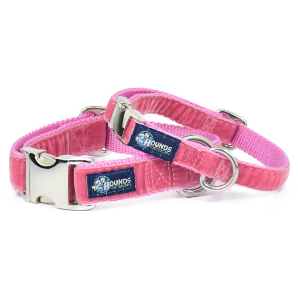 Rose Pink Velvet Essential Martingale Dog Collar-Pet Collars & Leashes-BIG FRENCHIES-2 Hounds Design